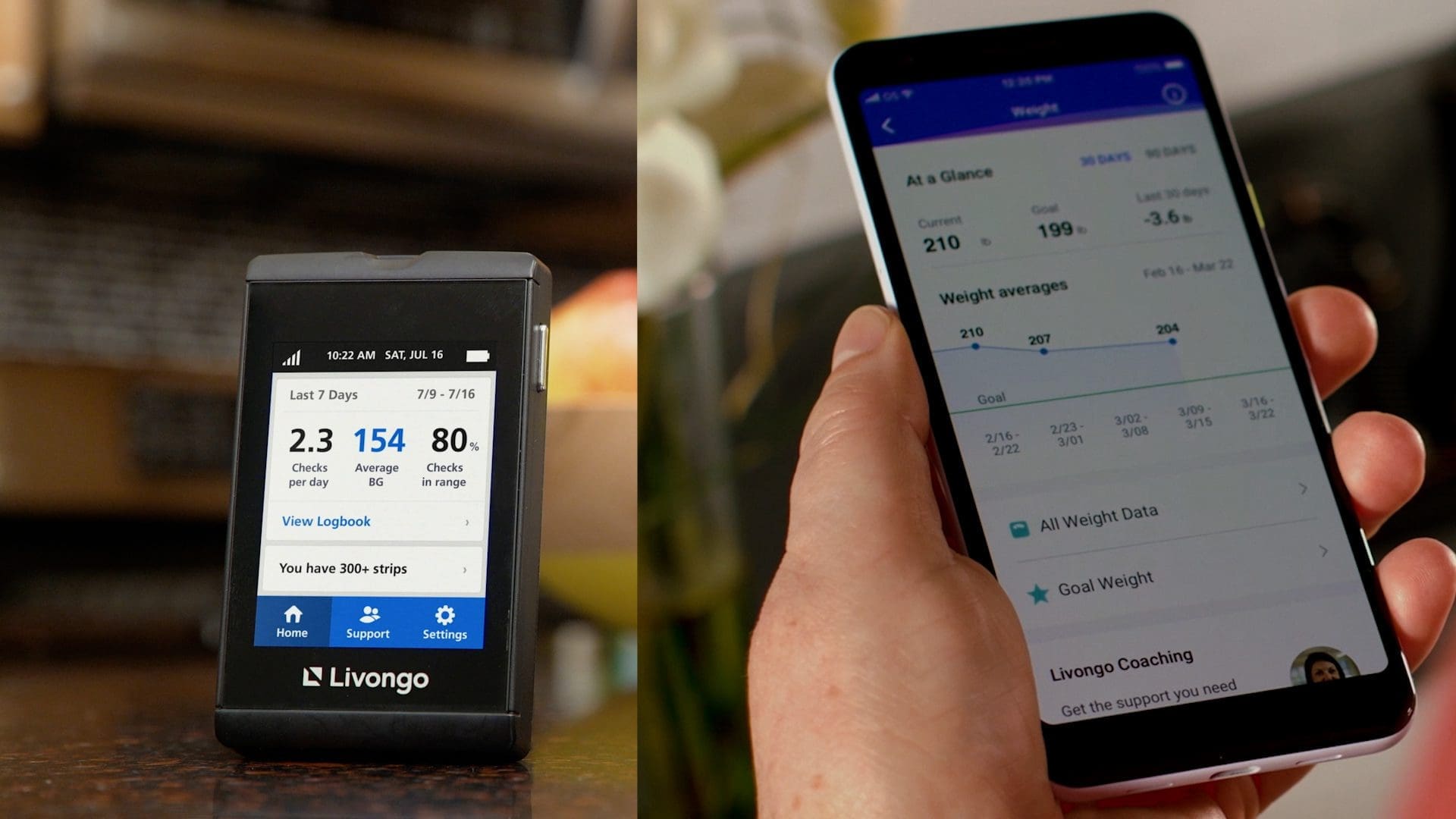 RIOT, NYC Creative Agency: A Livongo blood glucose meter alongside a mobile health tracking app, showcasing how AWS-powered data analytics help patients monitor and manage chronic conditions in real time. A Livongo blood glucose meter alongside a mobile health tracking app, showcasing how AWS-powered data analytics help patients monitor and manage chronic conditions in real time.