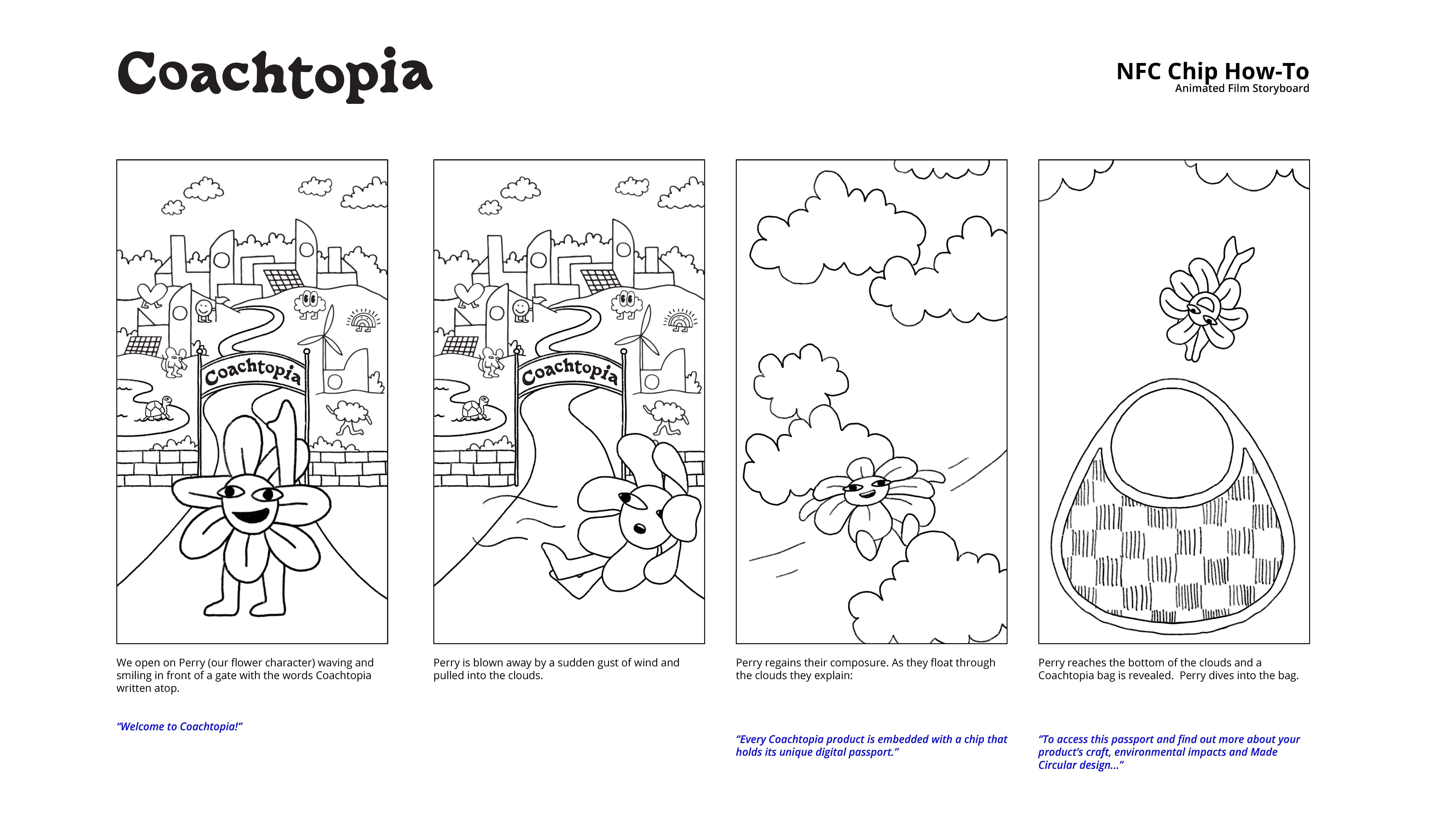 RIOT, NYC Creative Agency: Introduction scene with Perry the flower in Coachtopia gate Introduction scene with Perry the flower in Coachtopia gate