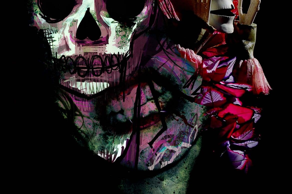 “Monster” artwork by Chris “MUG5” Maguire, inspired by Alexander McQueen’s Savage Beauty exhibition. Dark, haunting imagery that reflects the collision of beauty and brutality.