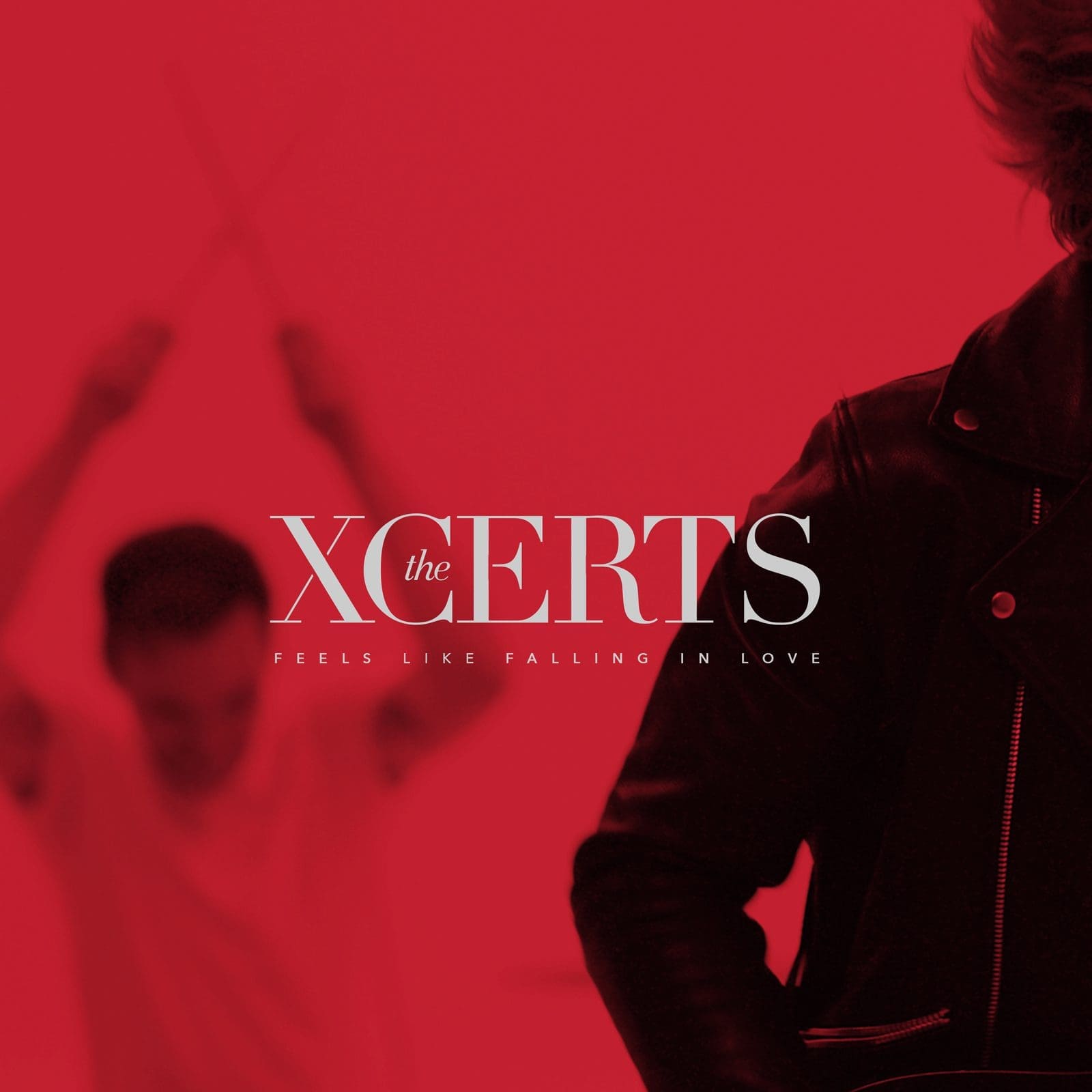 The Xcerts Feels Like Falling In Love Packshot featuring red color wash and band branding