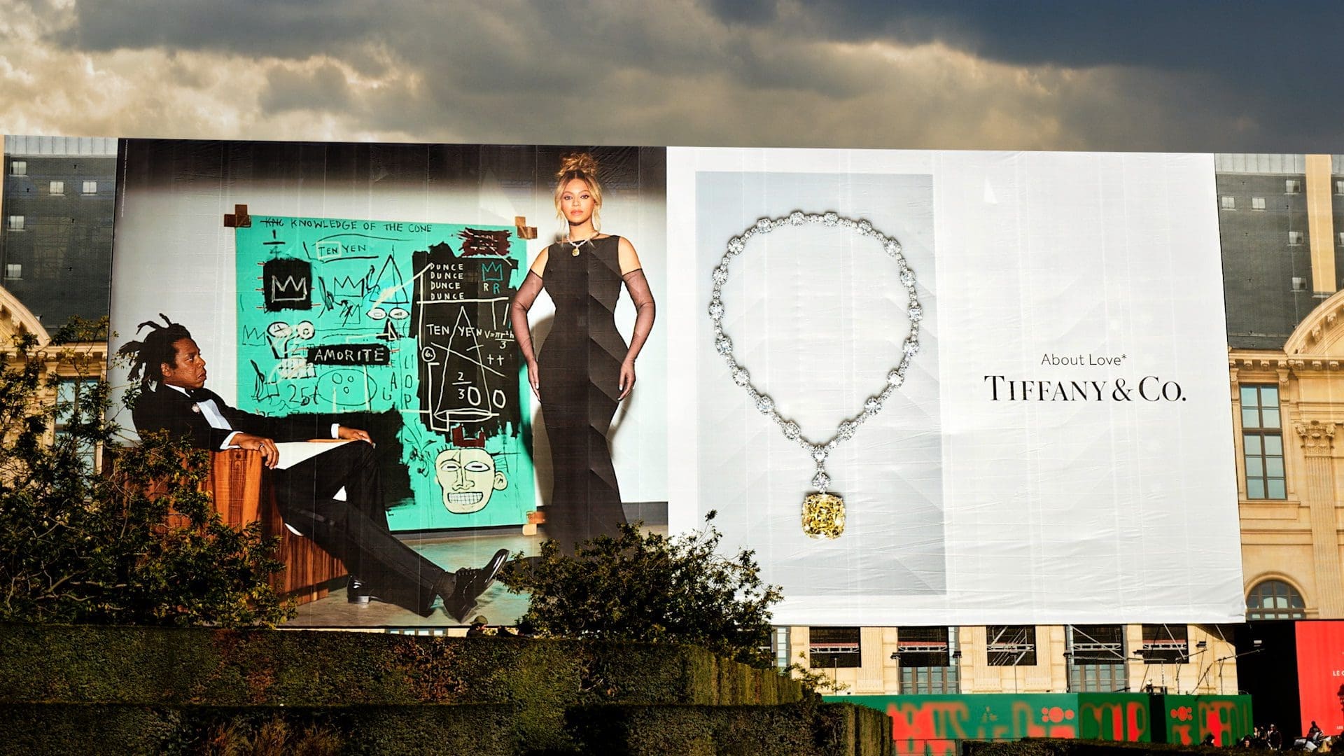 RIOT, NYC Creative Agency: Billboard advertisement featuring a prominent display of Tiffany & Co.'s 'About Love' campaign with images of Jay-Z and Beyoncé alongside an exquisite piece of Tiffany jewelry. Billboard advertisement featuring a prominent display of Tiffany & Co.'s 'About Love' campaign with images of Jay-Z and Beyoncé alongside an exquisite piece of Tiffany jewelry.
