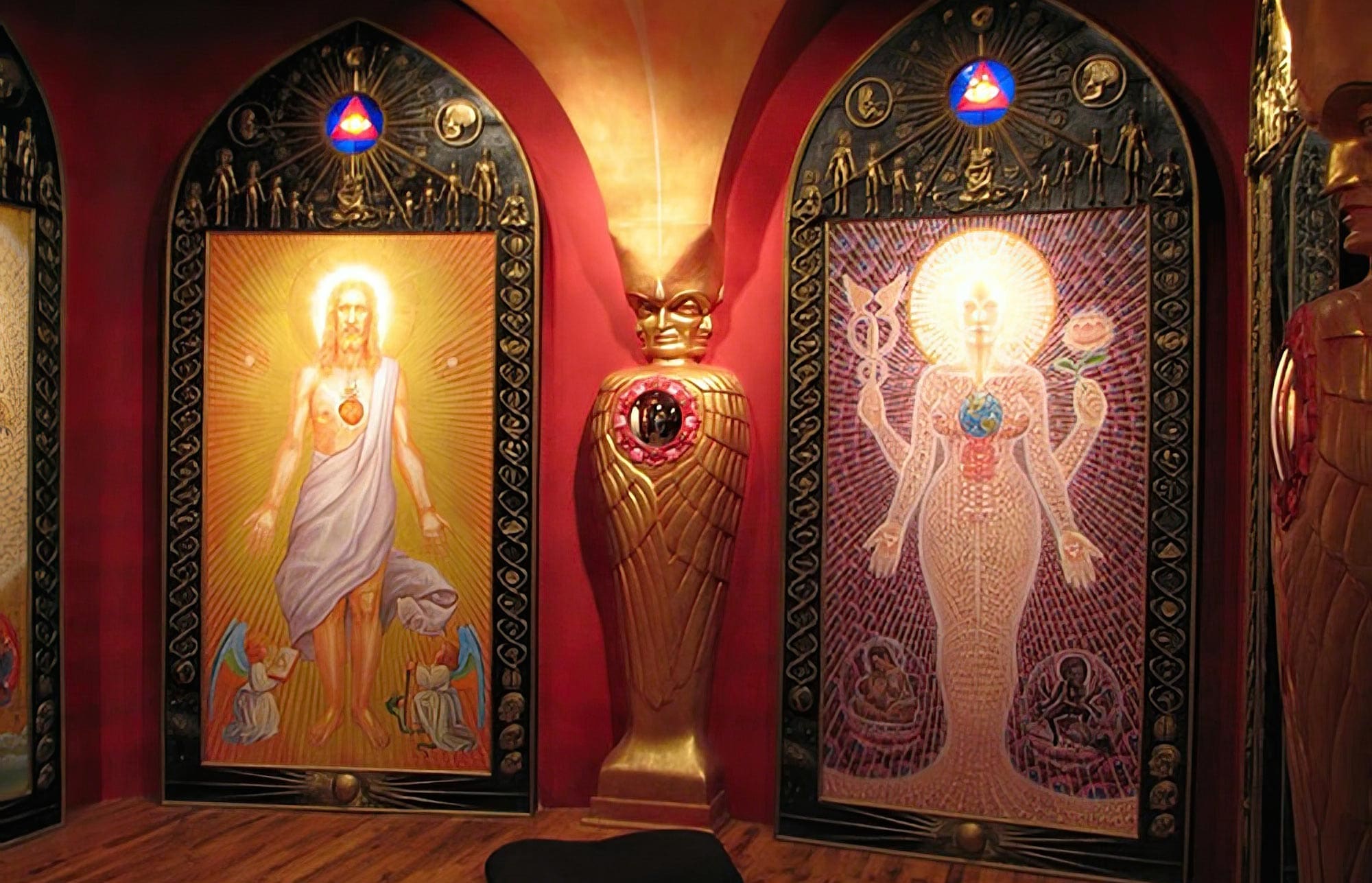 RIOT, NYC Creative Agency: Alex Gray’s Sacred Mirrors displayed in the Chapel of Sacred Mirrors (COSM), a spiritual space dedicated to visionary art and consciousness exploration. Alex Gray’s Sacred Mirrors displayed in the Chapel of Sacred Mirrors (COSM), a spiritual space dedicated to visionary art and consciousness exploration.