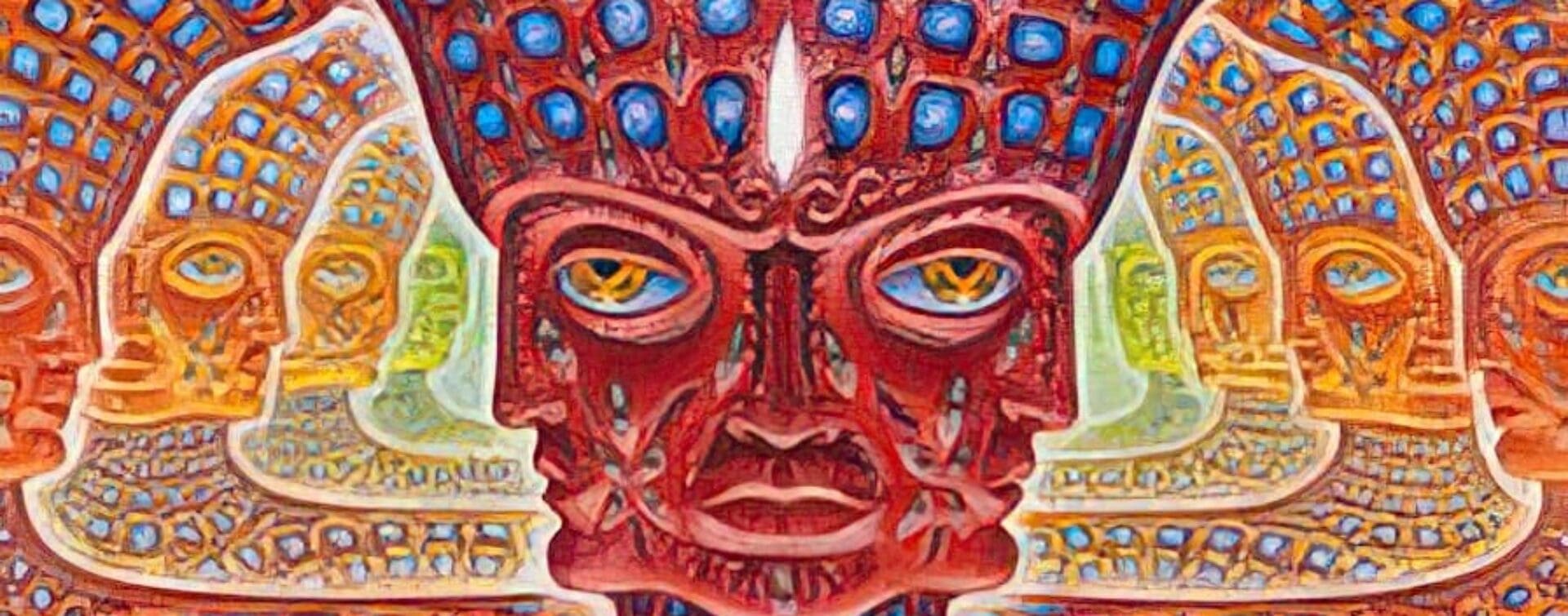 Alex Grey Godheads Artwork Alex Grey’s Godheads artwork, representing layers of consciousness and spiritual transcendence.
