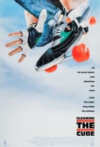 Gleaming the Cube movie poster featuring a skateboarder in mid-air, representing the 1989 film starring Christian Slater.