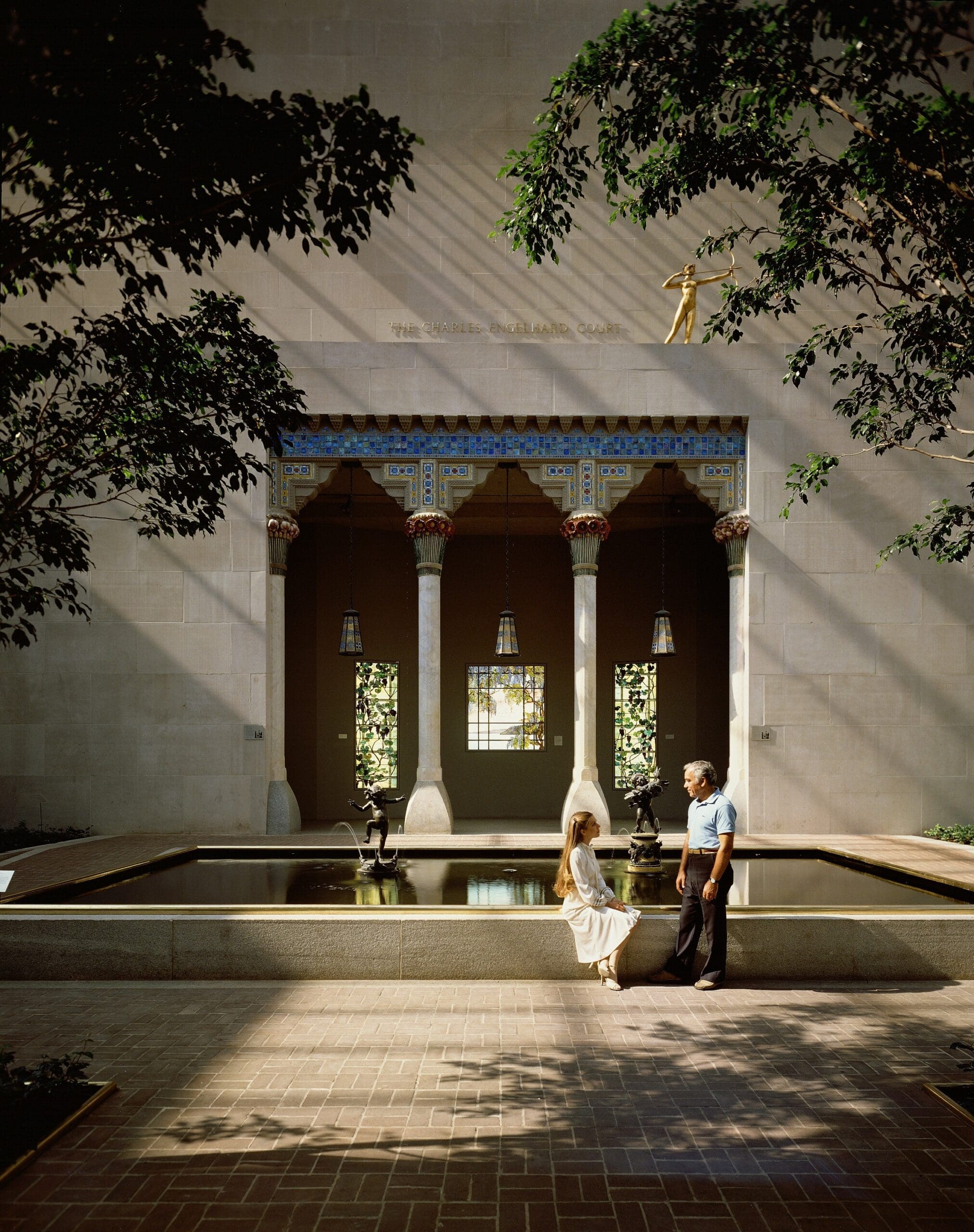 Architectural elements from Louis Comfort Tiffany’s Laurelton Hall, now installed in The Met’s Charles Engelhard Court. Photo via Wikimedia Commons.