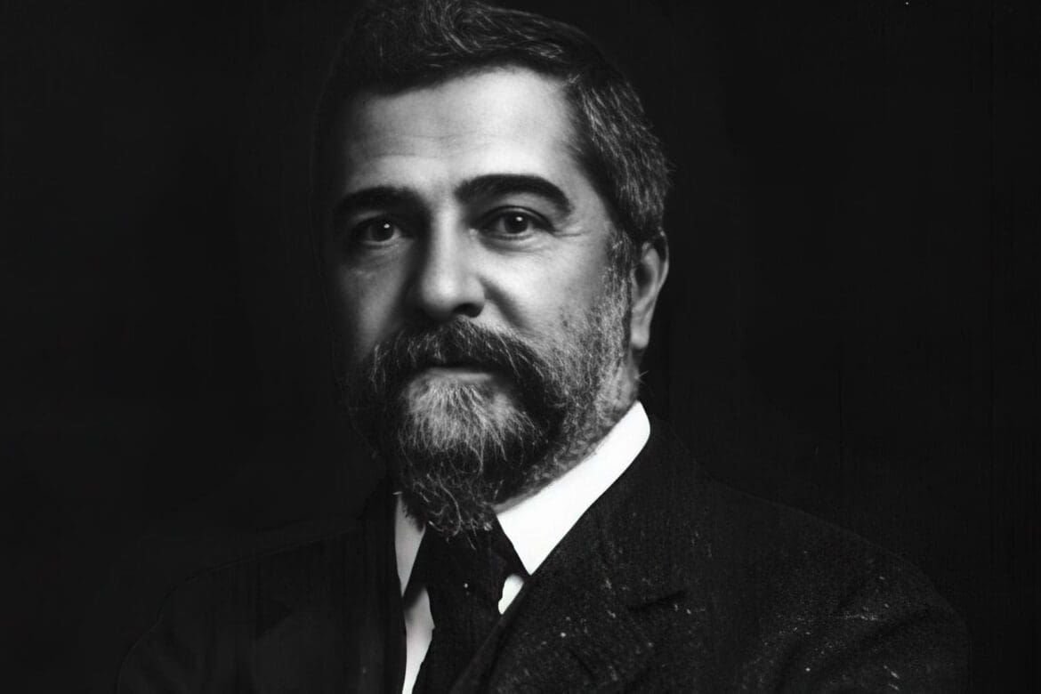 A reinterpreted portrait of Louis Comfort Tiffany (c. 1908), upscaled and relit by MUG5. Original photo from Wikimedia Commons.