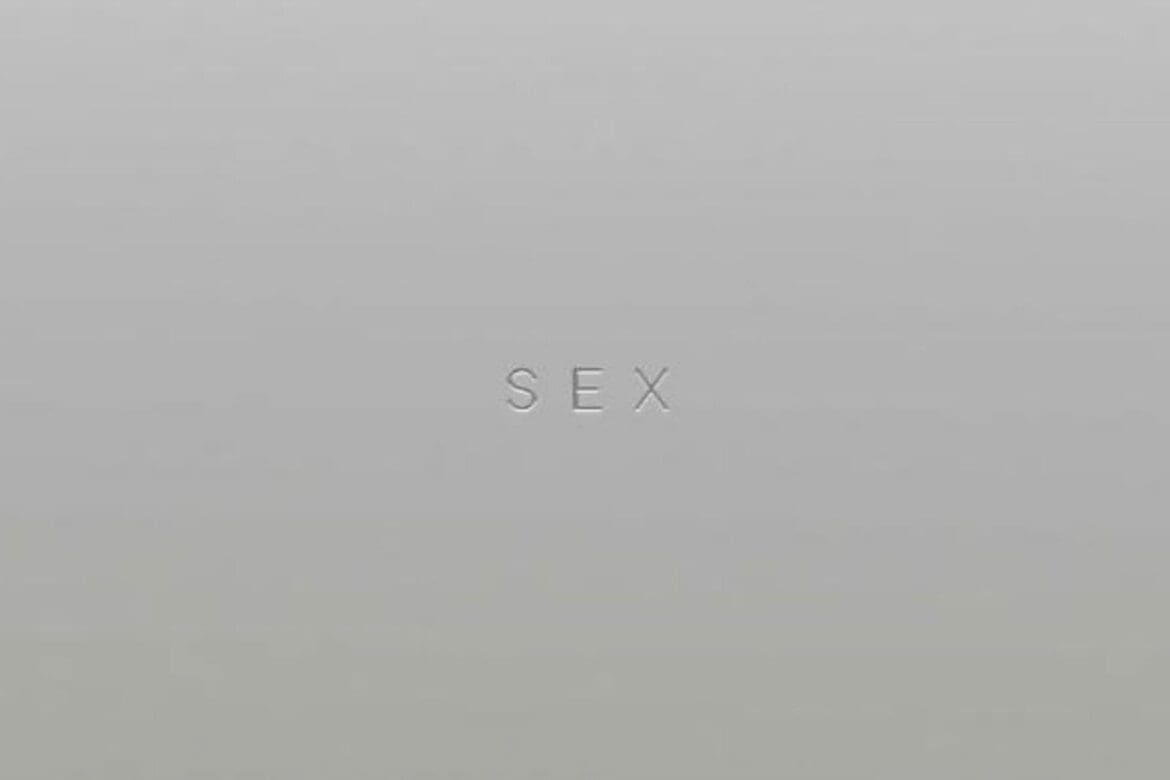 Minimalist metallic cover of Madonna’s 1992 Sex book with the word “SEX” embossed in the center.