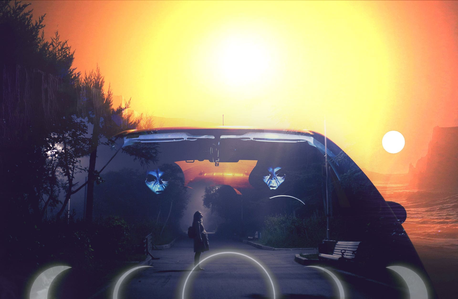 Artwork titled ‘Shot In The Dark’ by MUG5, representing a cinematic exploration of light and shadow with a surrealist twist.