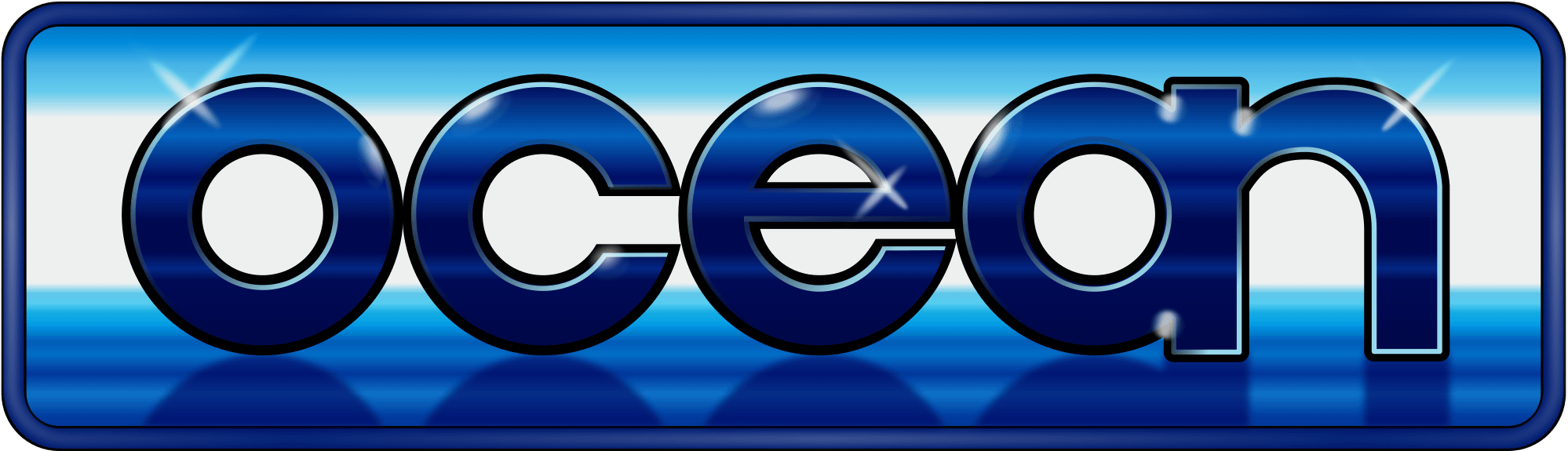 RIOT, NYC Creative Agency: Ocean Software logo with blue gradient text and a reflective surface effect. Ocean Software logo with blue gradient text and a reflective surface effect.
