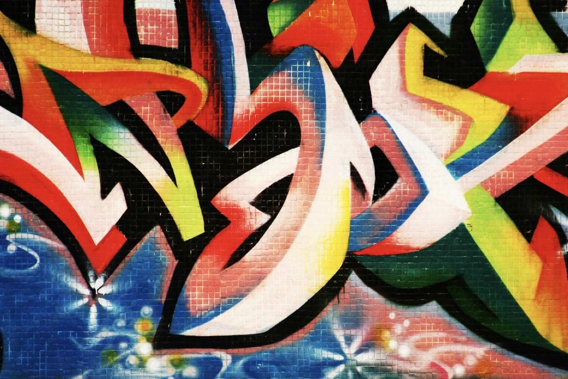 Abstract graffiti mural representing underground visual culture and remix aesthetics