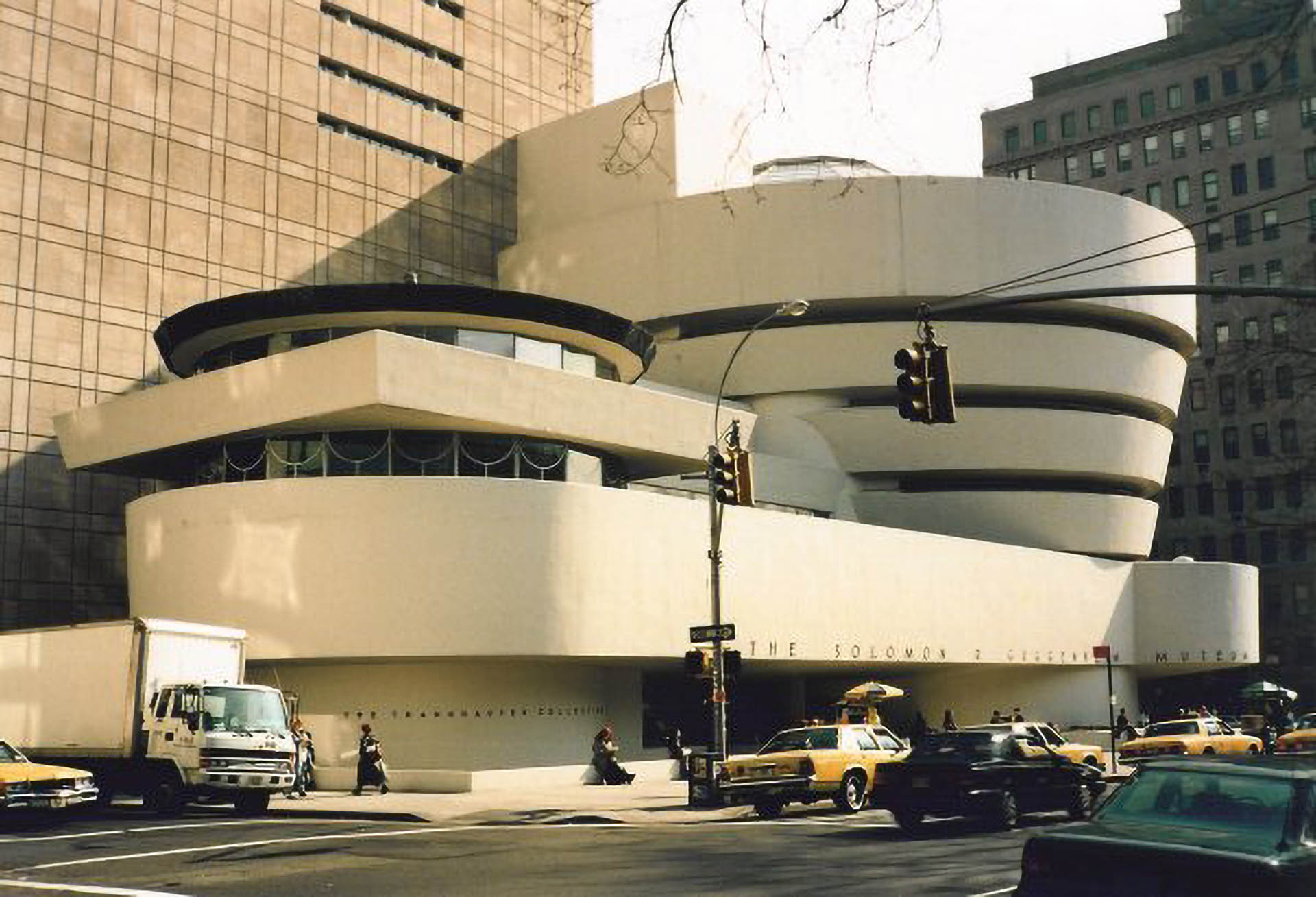 RIOT, NYC Creative Agency: The exterior of the Solomon R. Guggenheim Museum in New York City, designed by Frank Lloyd Wright, showcasing its unique circular structure in a 1995 photograph. The exterior of the Solomon R. Guggenheim Museum in New York City, designed by Frank Lloyd Wright, showcasing its unique circular structure in a 1995 photograph.
