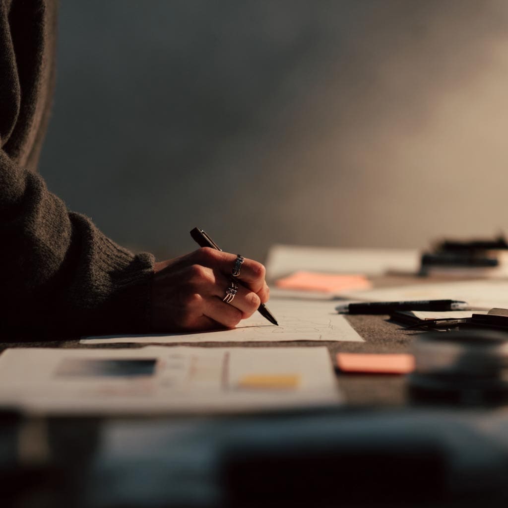 Close-up of a designer sketching ideas during a creative strategy session