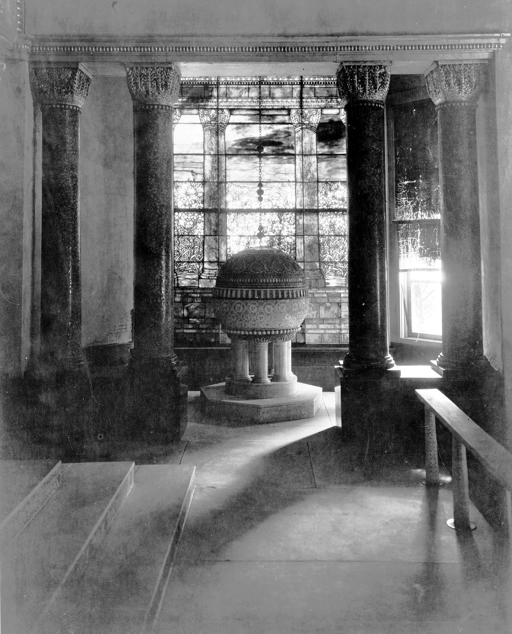 RIOT, NYC Creative Agency: Tiffany Chapel interior, featuring intricate stained glass, mosaic details, and Byzantine-inspired columns. Photo via Wikimedia Commons. Tiffany Chapel interior, featuring intricate stained glass, mosaic details, and Byzantine-inspired columns. Photo via Wikimedia Commons.