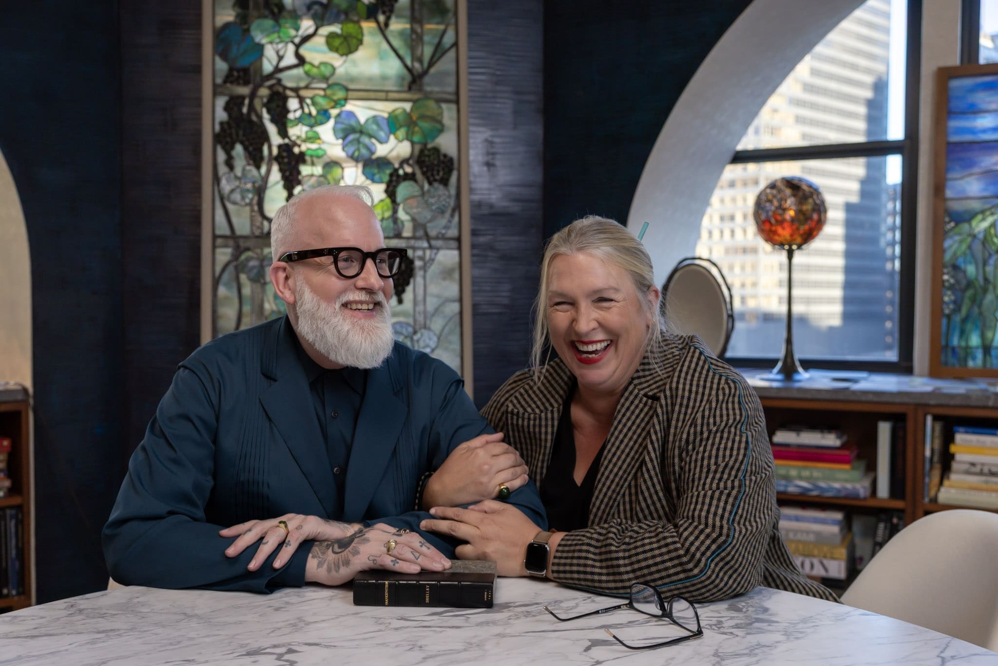 RIOT, NYC Creative Agency: Christopher Young and Kate Hawley share a candid moment inside Tiffany’s staged archives, photographed for Tiffany x Frankenstein by RIOT. Christopher Young and Kate Hawley share a candid moment inside Tiffany’s staged archives, photographed for Tiffany x Frankenstein by RIOT.