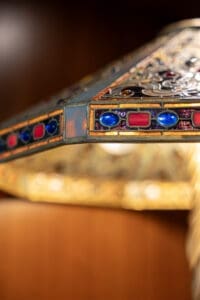 RIOT, NYC Creative Agency: Close-up of a Tiffany lamp with stained glass and jeweled insets, captured for Tiffany x Frankenstein by RIOT. Close-up of a Tiffany lamp with stained glass and jeweled insets, captured for Tiffany x Frankenstein by RIOT.